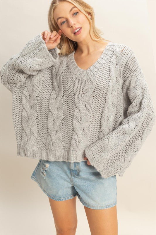 V neck cable knit sweater (3 colors)