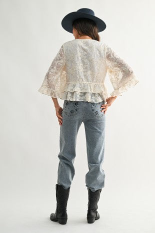 Boho embroidered semi sheer blouse