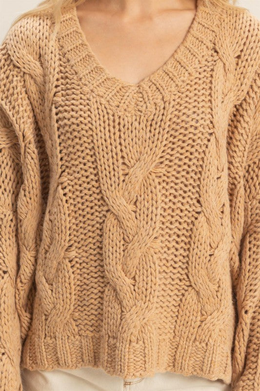 V neck cable knit sweater (3 colors)