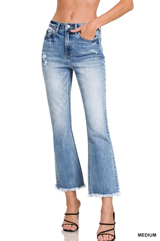 High rise straight raw hem jeans