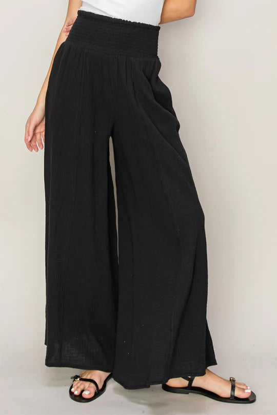 High waisted gauze pull on wide leg pants