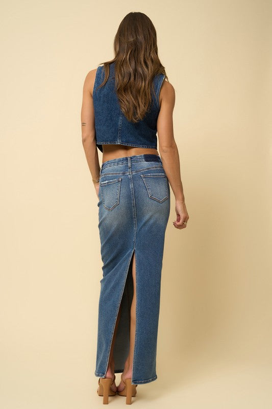 Long denim maxi skirt by Insane Gene
