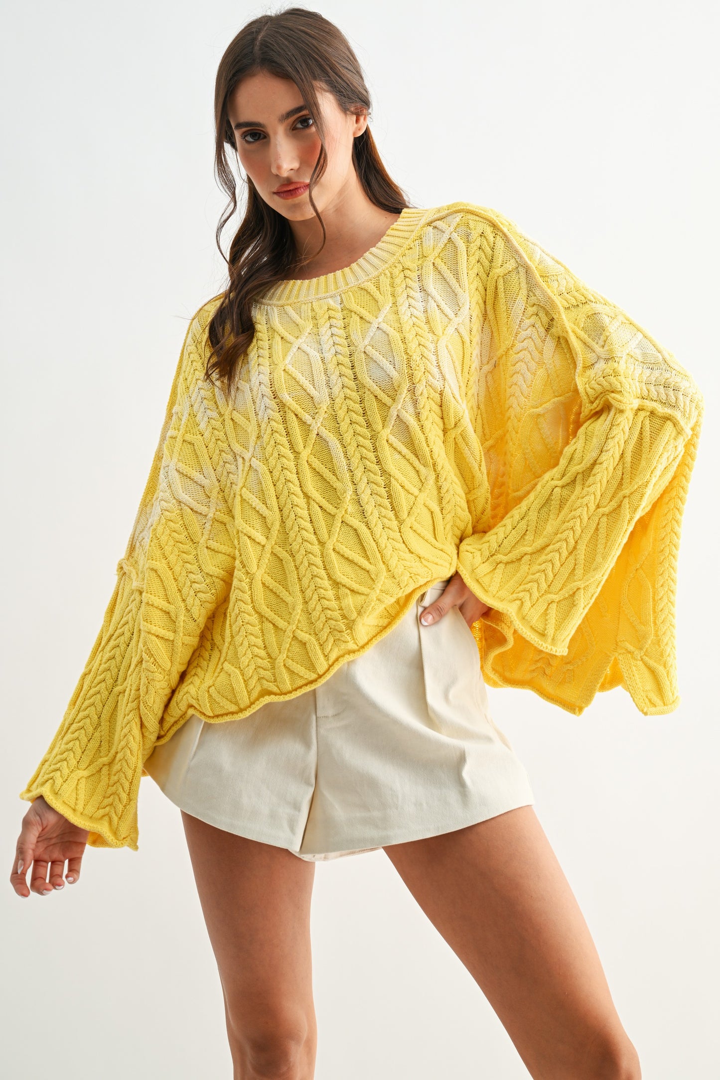 Washed cable knit sweater
