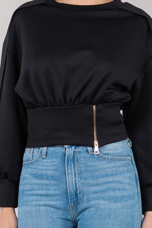 Flap sleeve zip waist sweatshirt
