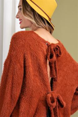 Tie back fuzzy sweater