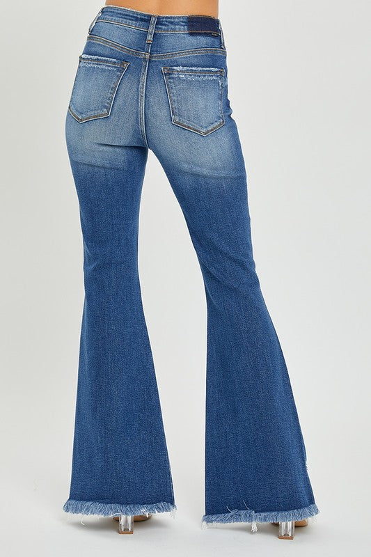 High rise front slit with frayed hem flare jeans by Risen