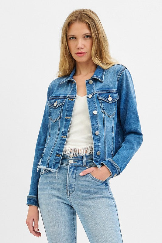 Frayed hem denim jacket by Risen