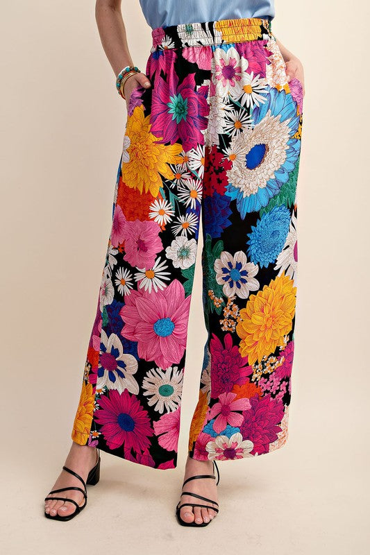 Floral elastic waist pull on pant