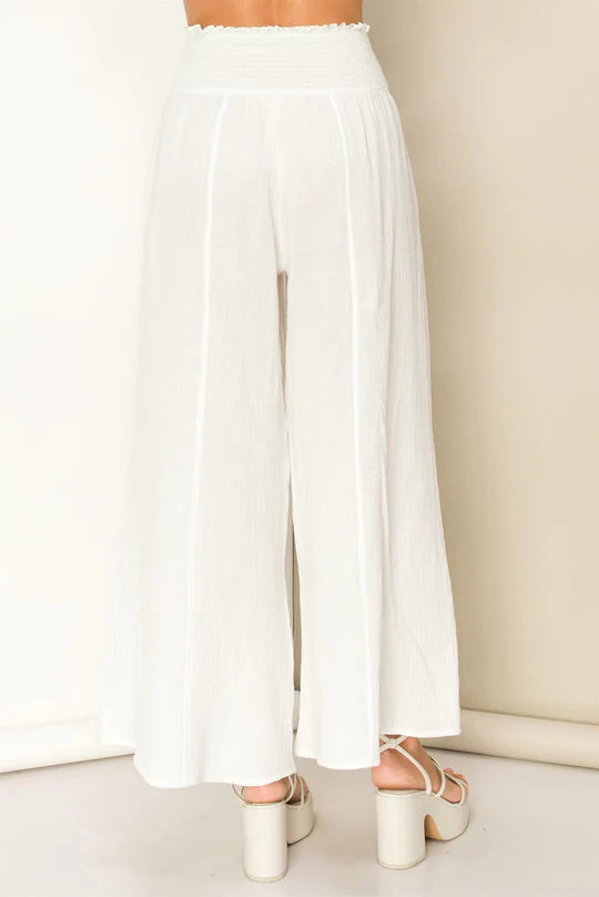 High waisted gauze pull on wide leg pants