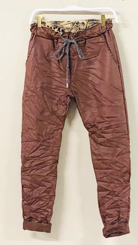 Coated jogger with lurex tie (3 colors)