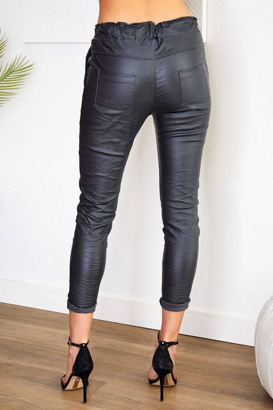 Coated charcoal crinkle jogger