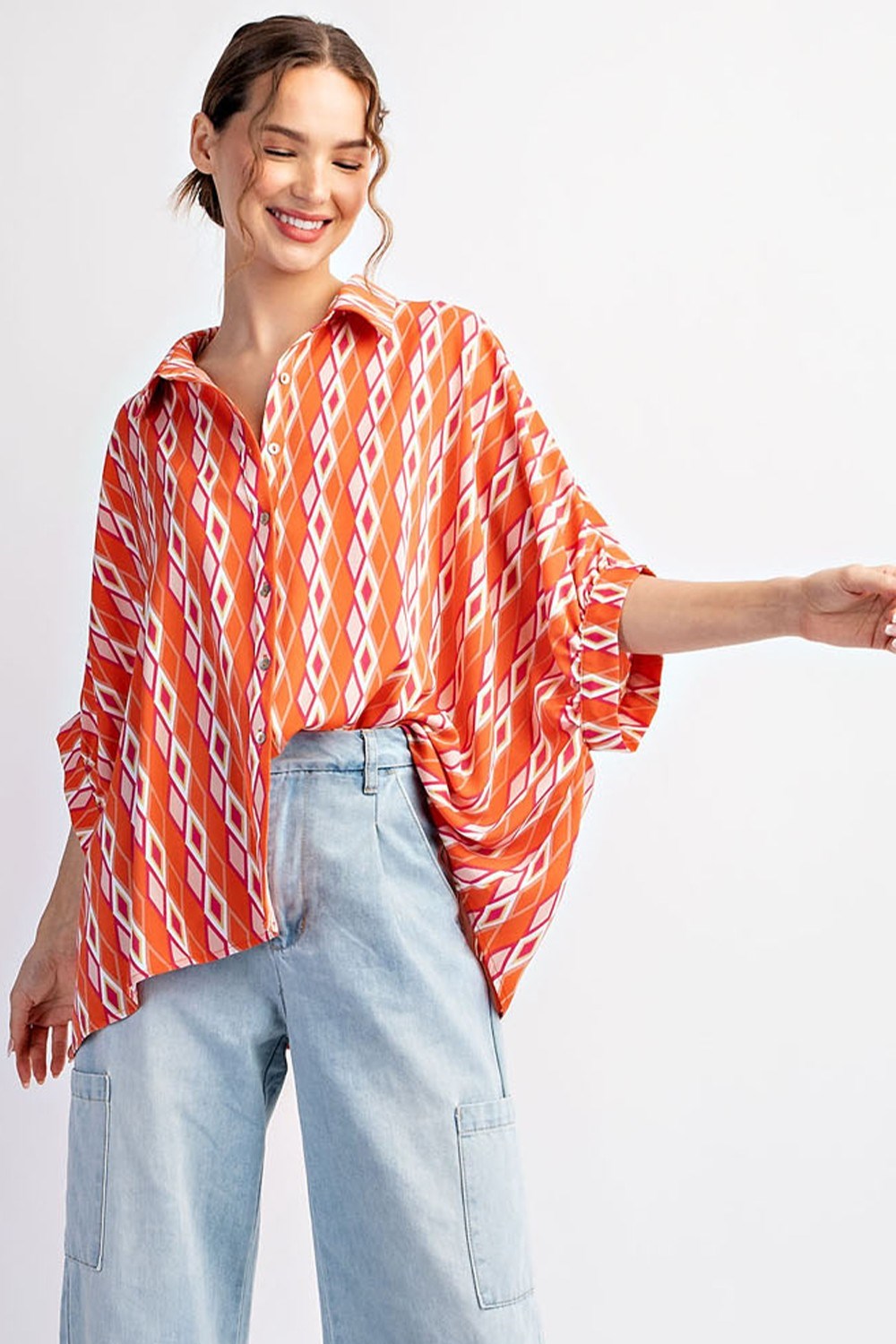 Printed dolman sleeve blouse (2 colors)