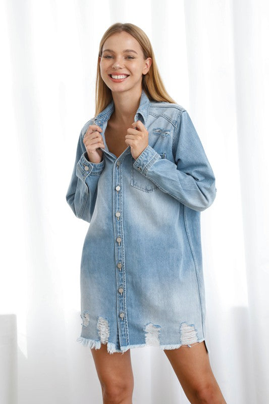 Denim destroyed bottom shirt dress