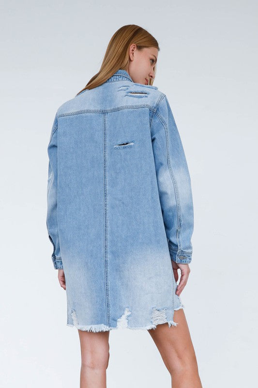 Denim destroyed bottom shirt dress