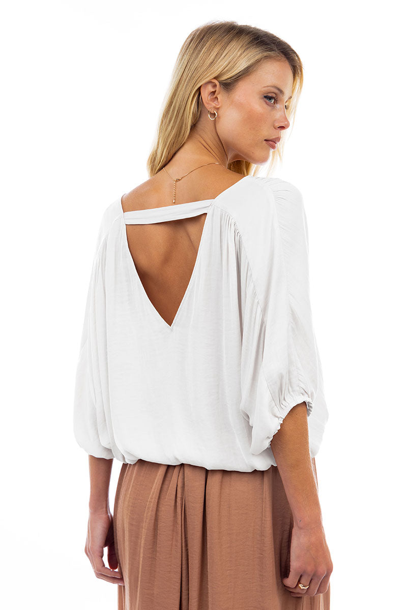 Open back elastic waist blouse (2 colors)