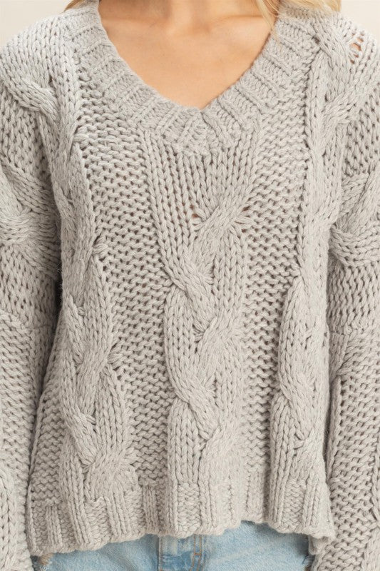 V neck cable knit sweater (3 colors)