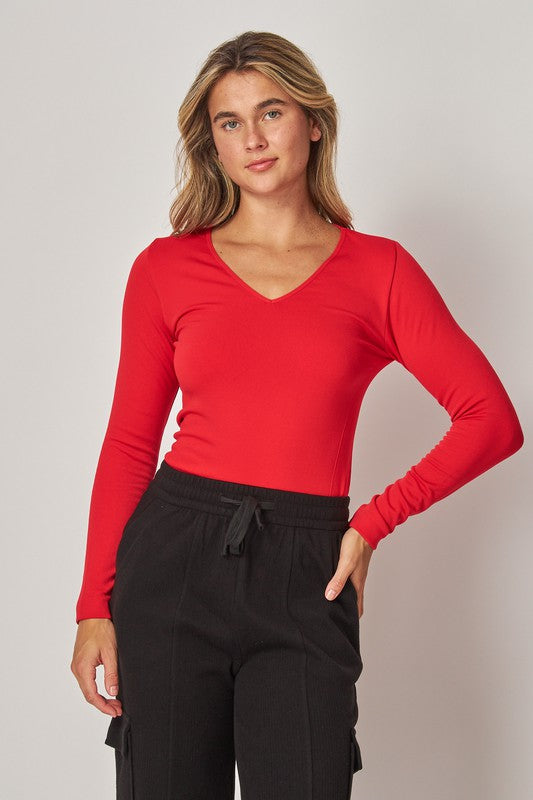 Fleece lined v neck top (multiple colors) One size