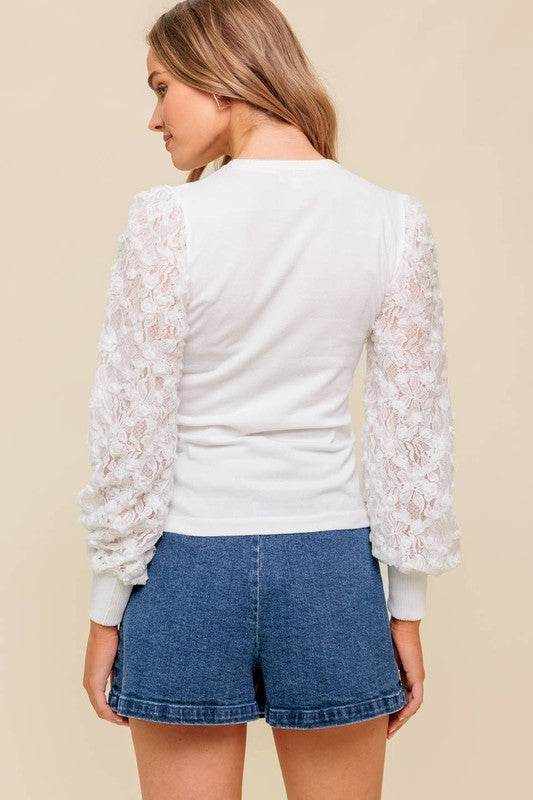 Lace sleeve knit top