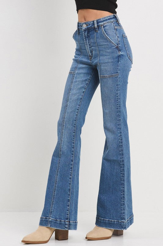Utility pocket flare jean