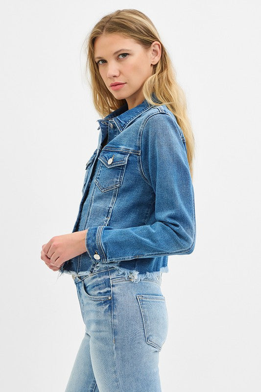 Frayed hem denim jacket by Risen