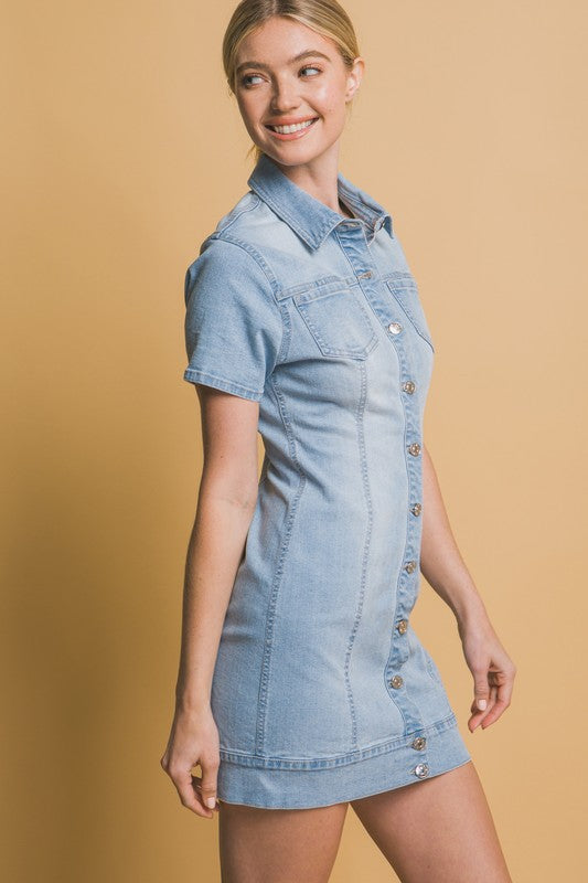 Button front denim dress