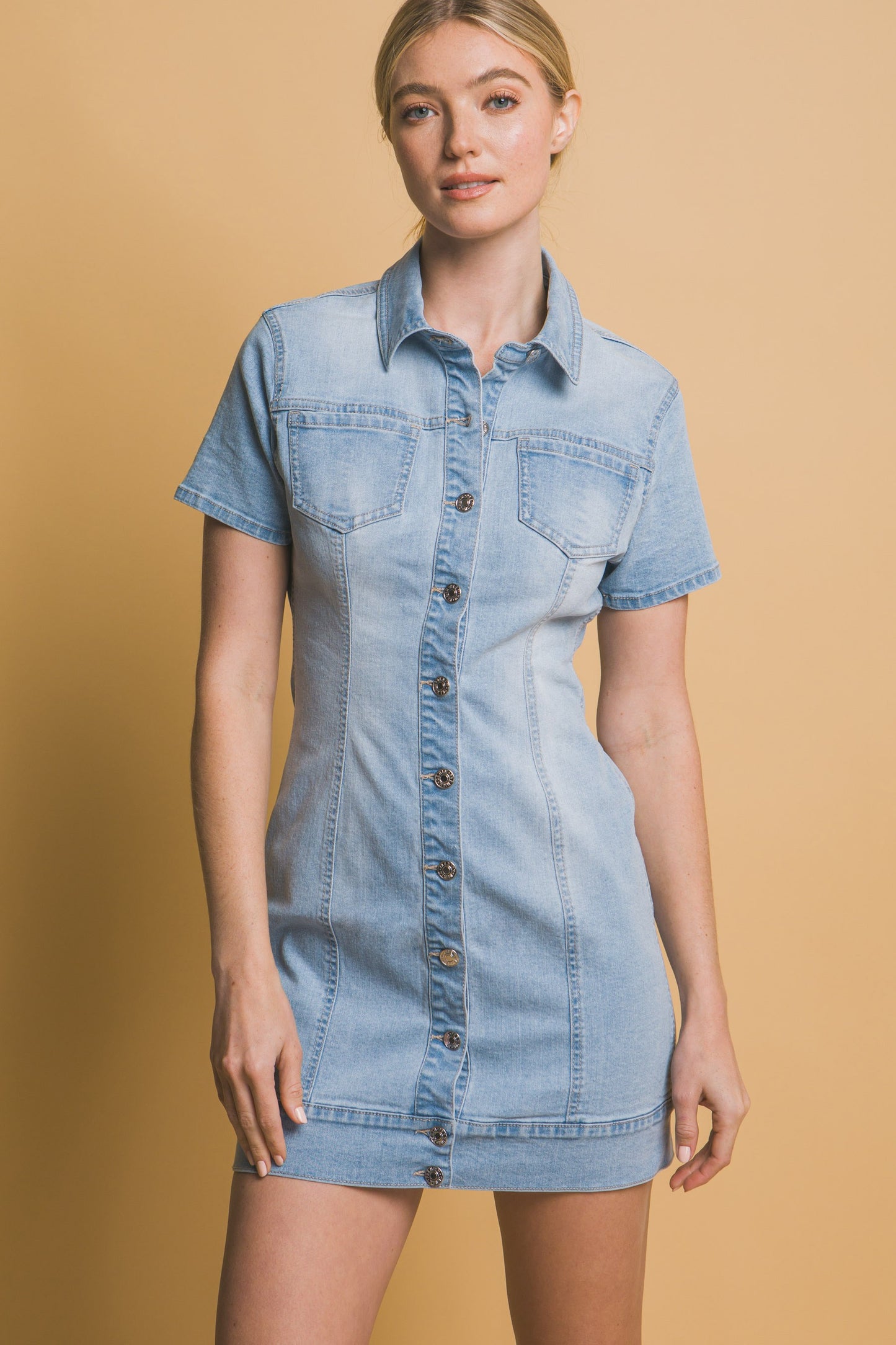 Button front denim dress