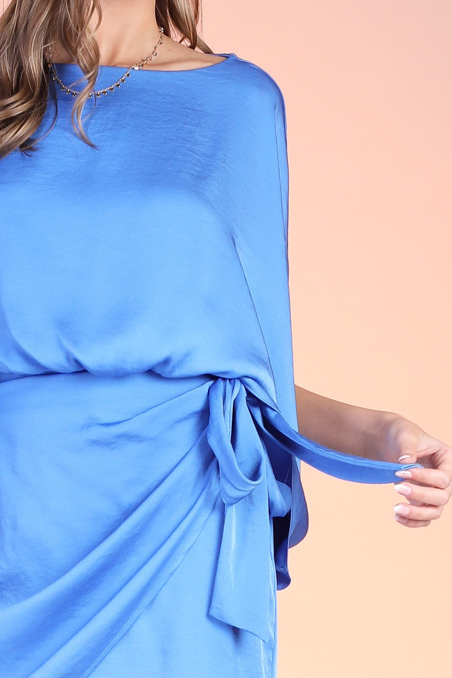 Poly silk boat neck wrap dress