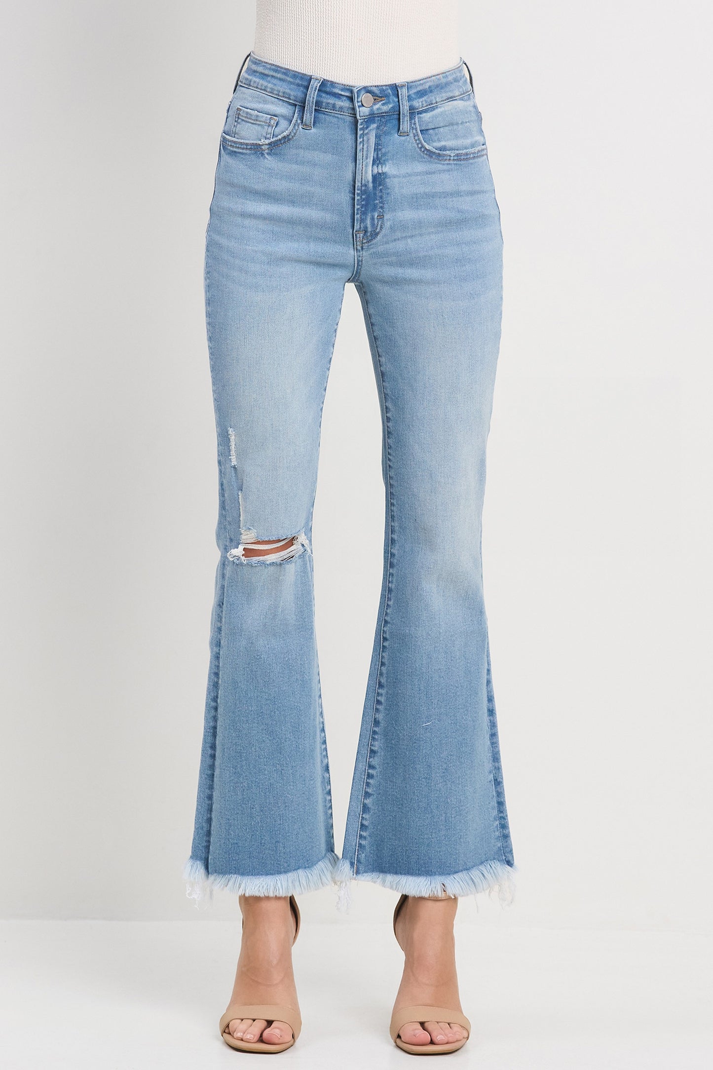 Crop flare with knee slit