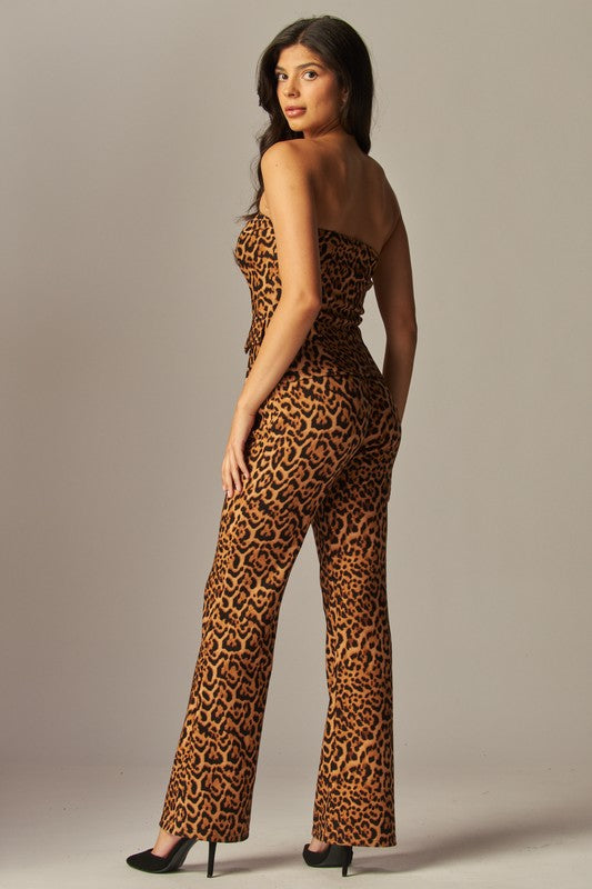 Scuba leopard front seam boot cut pull on pant