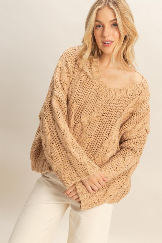 V neck cable knit sweater (3 colors)