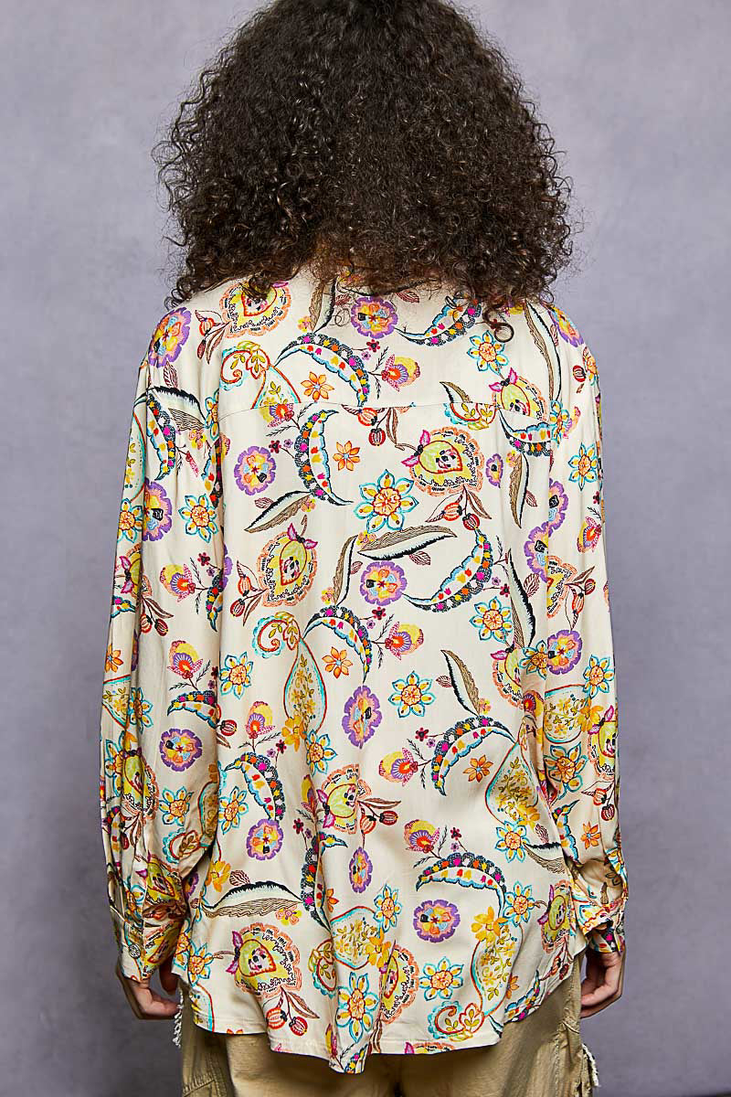 Printed button down blouse