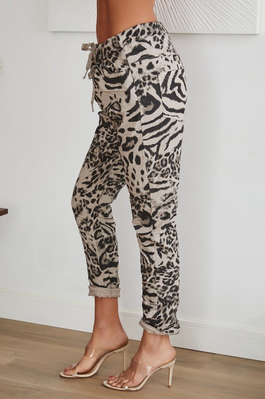 Cheetah print crinkle joggers