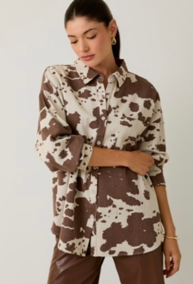 Cow print button down