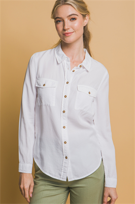 White tencel button up shirt