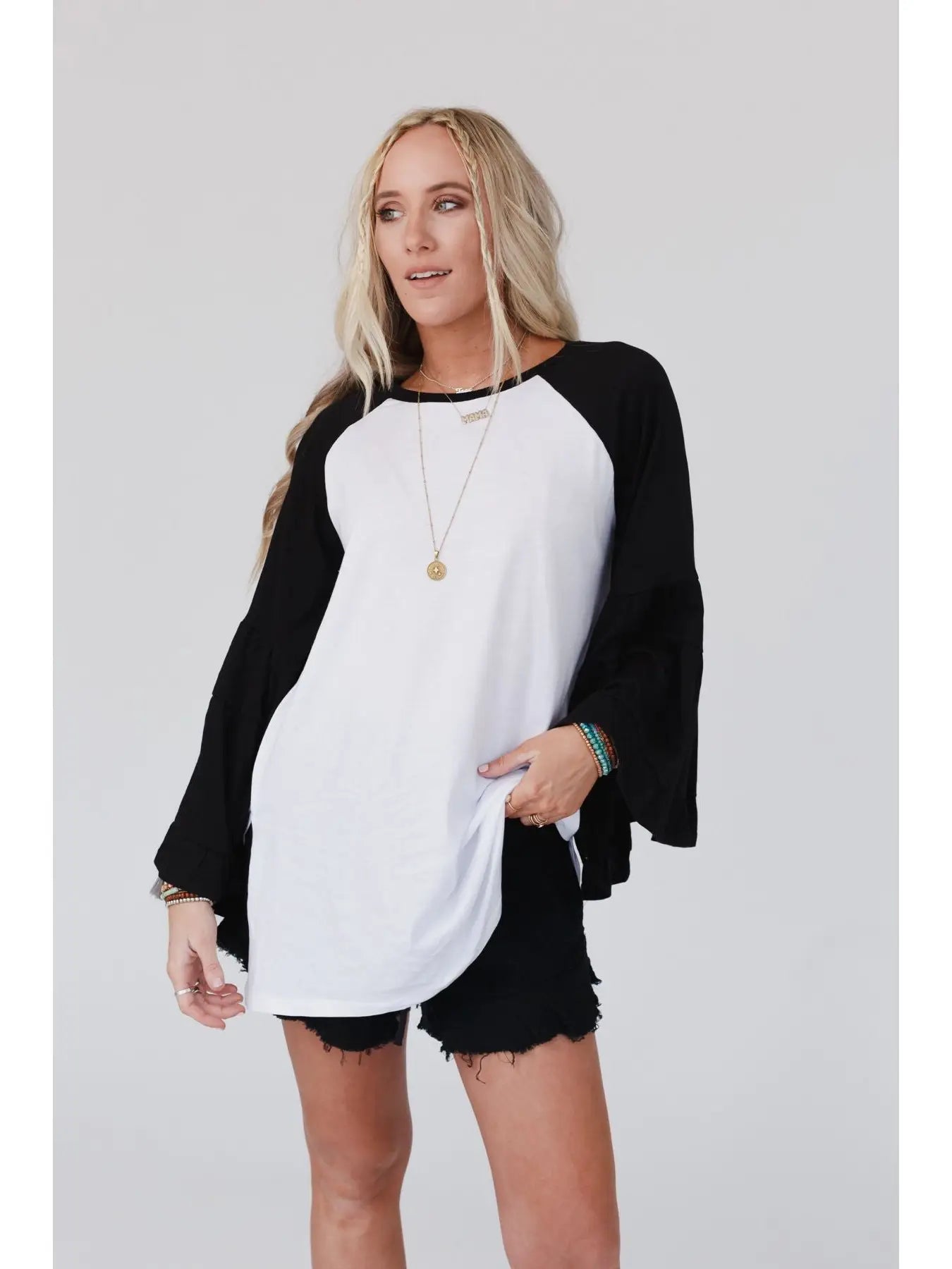 Bell sleeve baseball tee