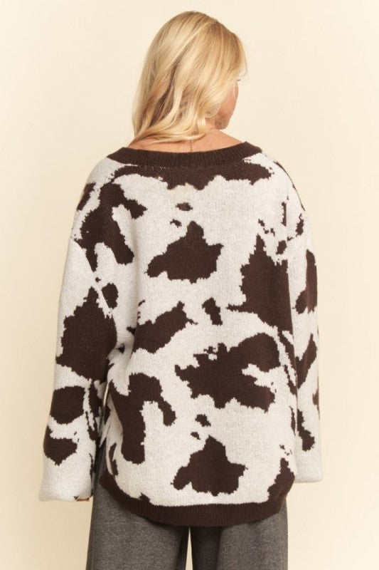 Cow patterned v neck sweater