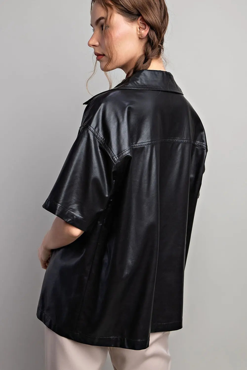 Vegan leather button down shirt