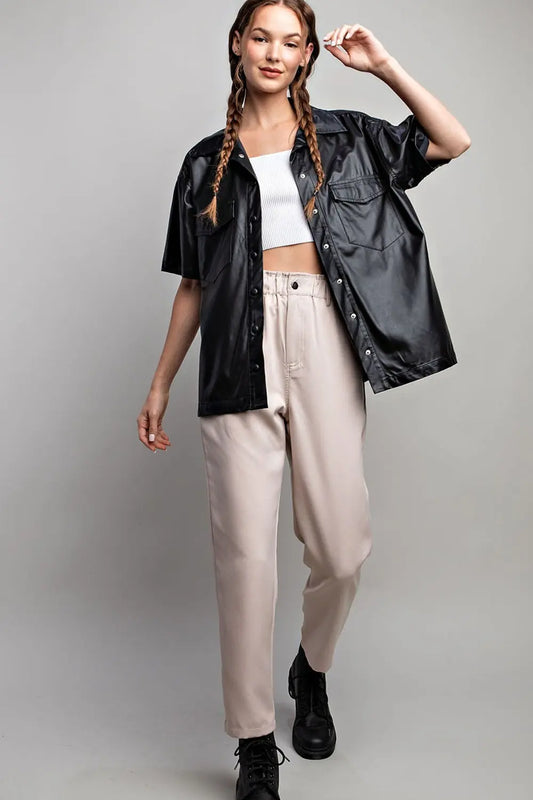 Vegan leather button down shirt