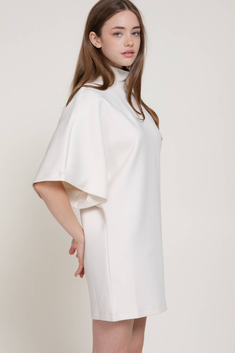 Batwing Short Sleeve High Neck Mini Dress