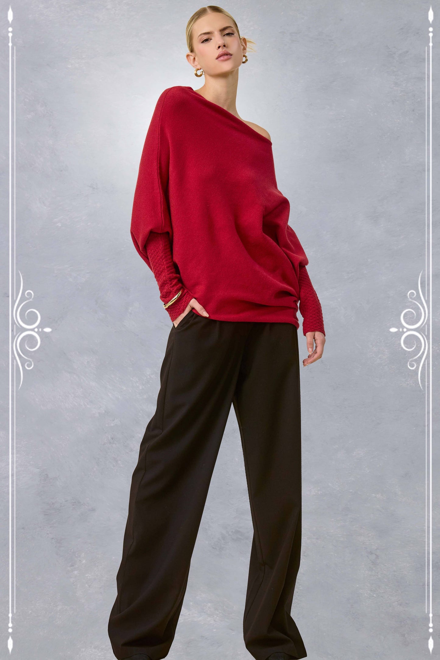 JES3621-Asymmetrical Off-Shoulder Sweater Fall Christmas