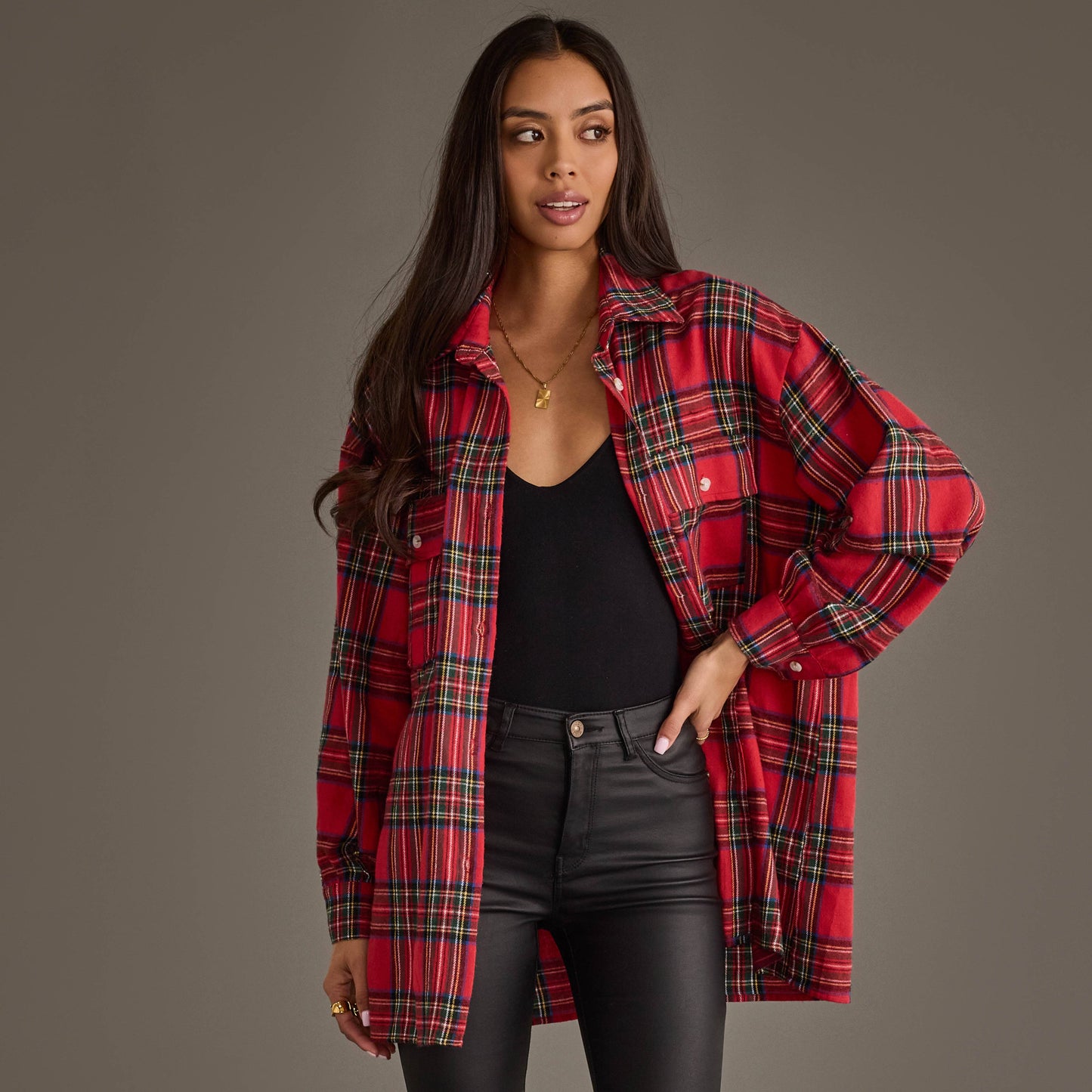 Red Multicolor Boyfriend Flannel Button Up