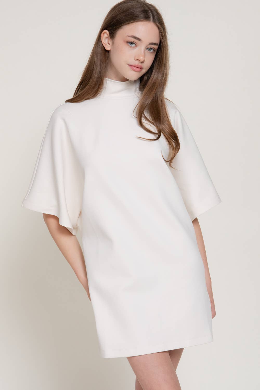 Batwing Short Sleeve High Neck Mini Dress