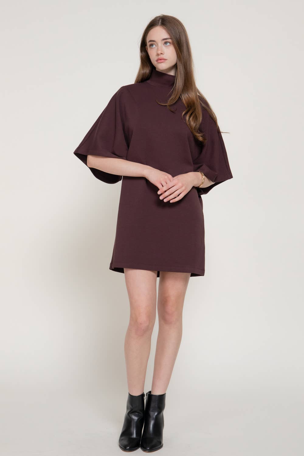 Batwing Short Sleeve High Neck Mini Dress