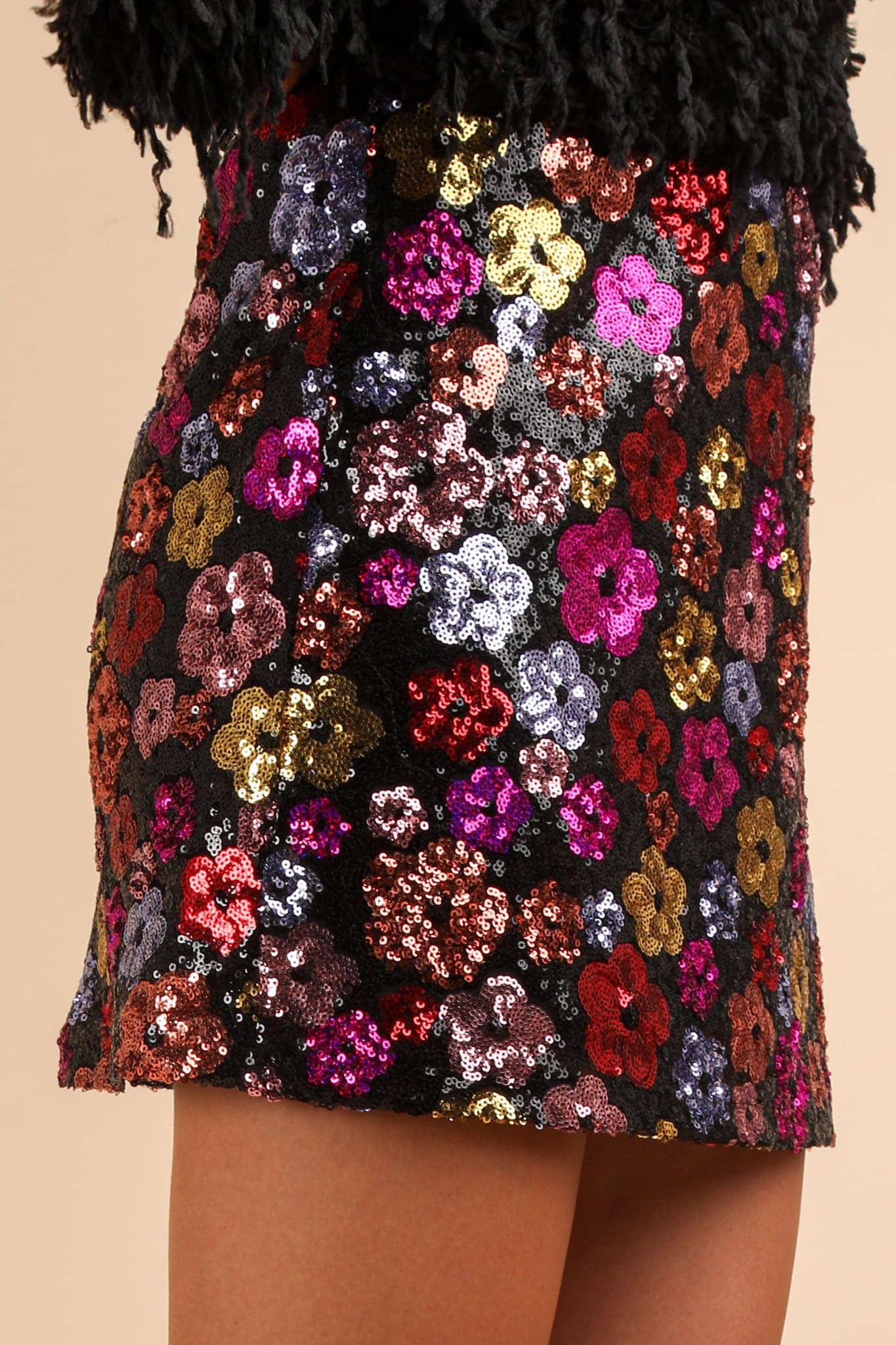 NS50110-Floral Sequin Holiday Mini Skirt