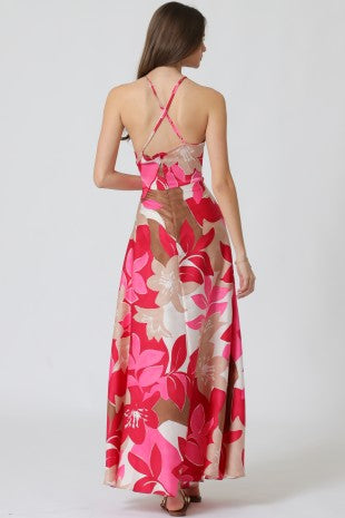 Floral halter neck maxi dress
