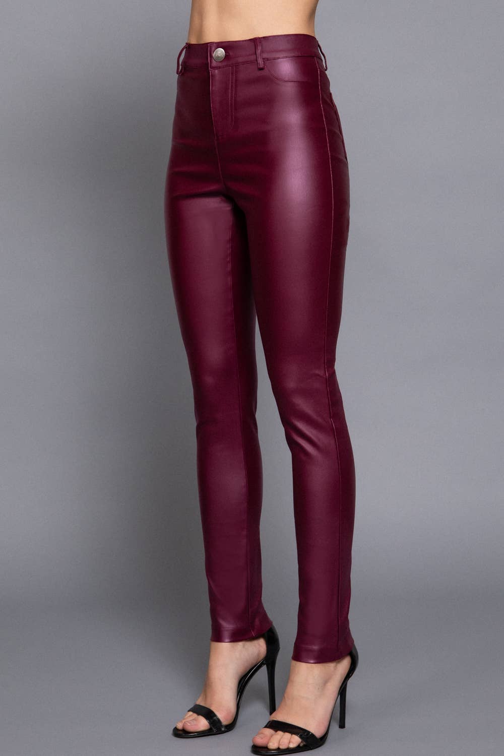 Pu Faux Leather Coated Long Pants