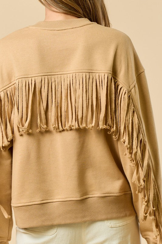 Crewneck sweatshirt with fringe