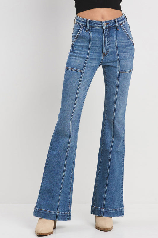 Utility pocket flare jean