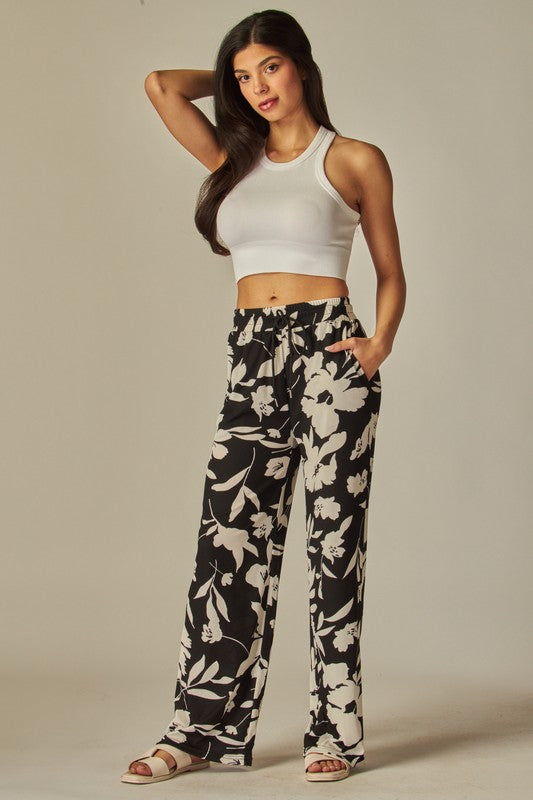 Ribbed floral print pull on pant