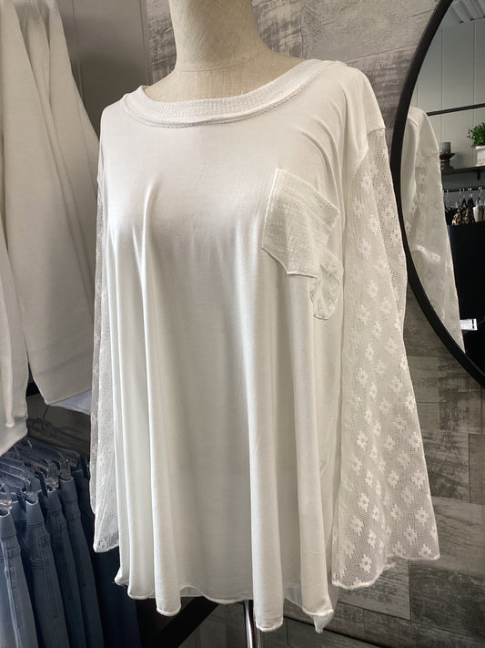 Jersey sheer pattern sleeve t shirt